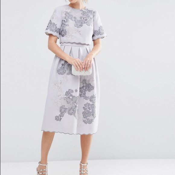 Asos Salon Embroidered Midi Dress Nwt